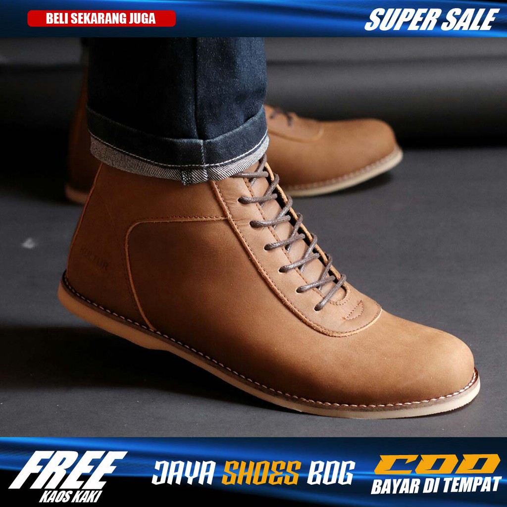 Sepatu Pria Casual Kulit Asli Semi Boots Klasik Ori Sepatu Cowok Keren Santai Kerja Boot Formal