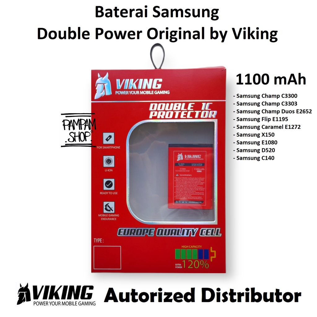 Baterai VIKING Double Power Samsung Galaxy Flip Caramel E1272 E1195 C3520 E1080 Duos Lipat Ori Batre Batrai HP Handphone