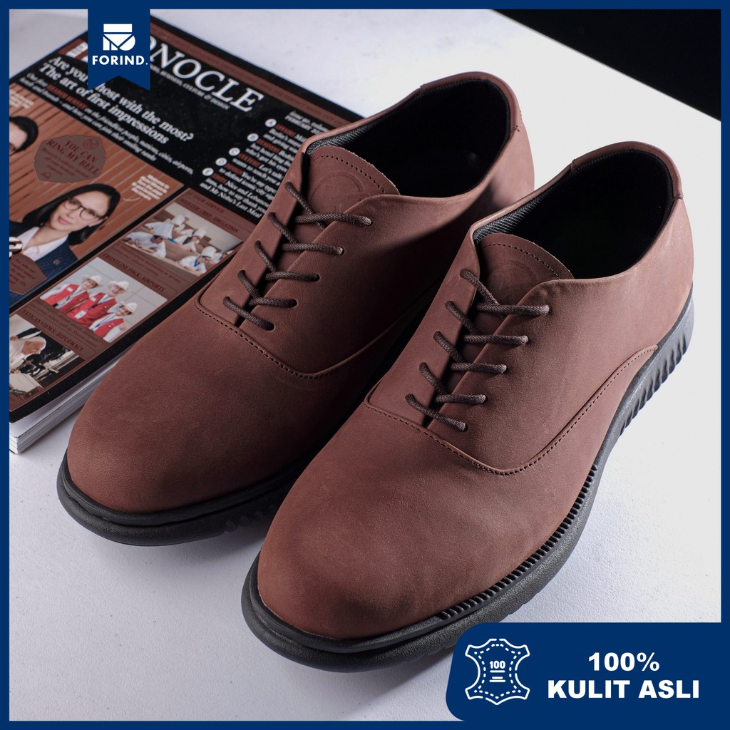 London 2.0 Choco | Sepatu Pantofel Kulit Asli Casual Kerja Pria Derby Oxford Ori | FORIND x Kenzios