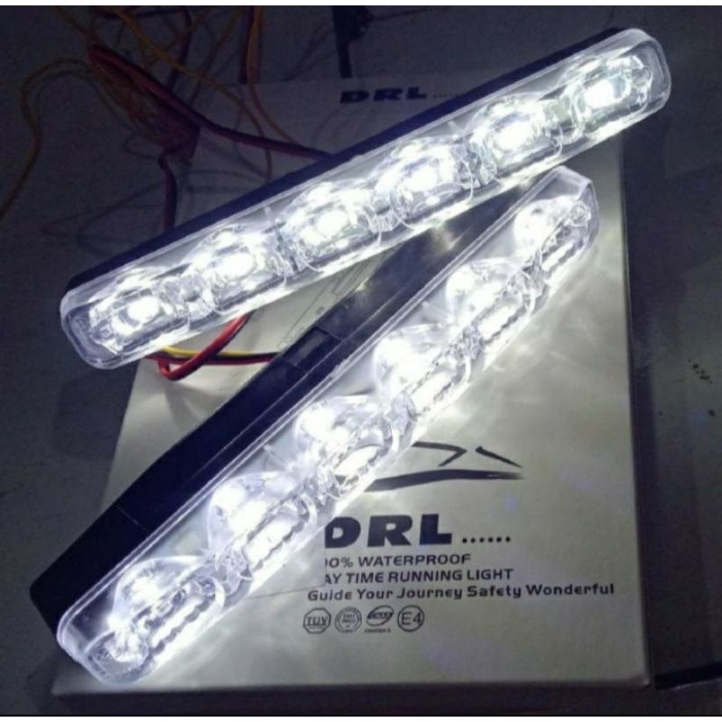 Lampu Drl Mobil 6 Led 6 Mata Nyala Putih Kuning
