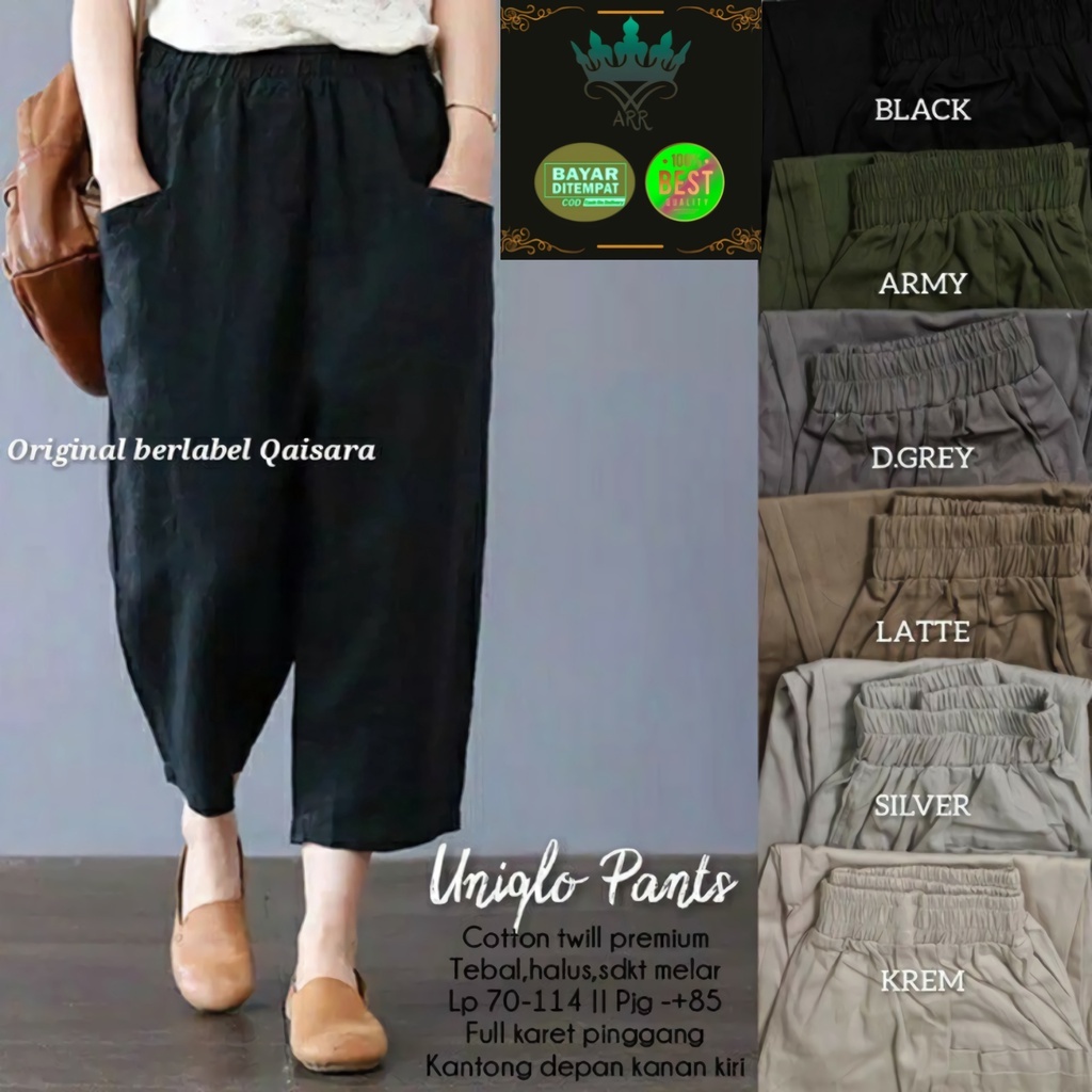 Uniqlo Celana Willow Baggy Panjang Bagy Pants Wanita Jumbo Premium Kekinian Bahan Katun Twill Import Lp 70-114 P 85 Allsize