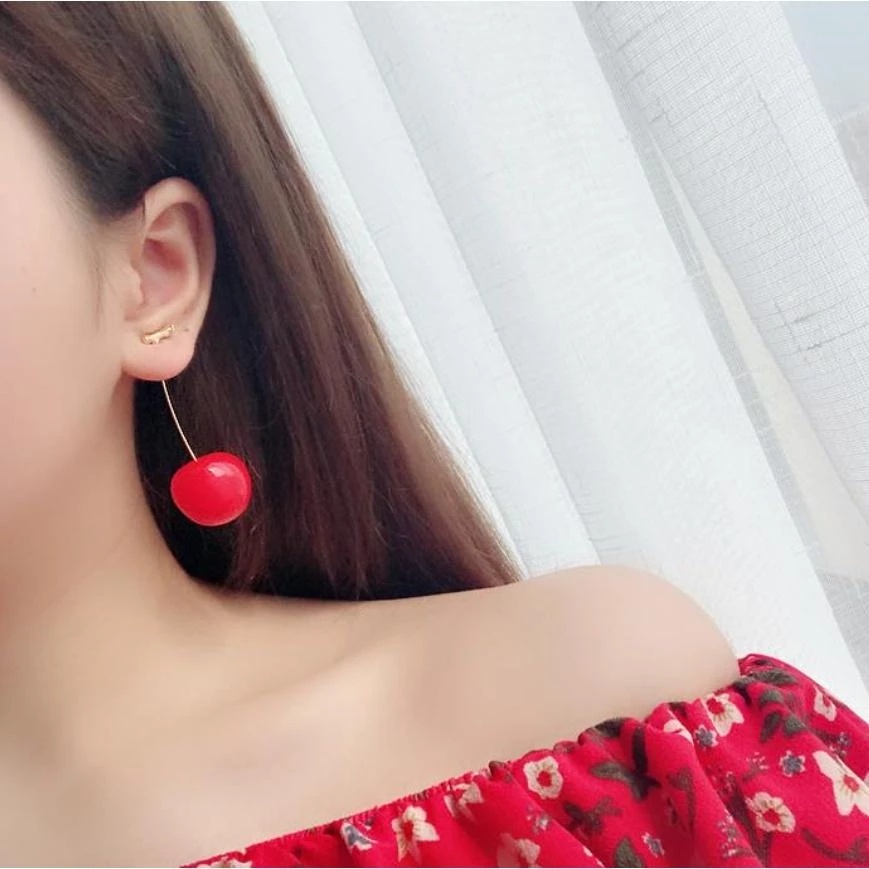 Anting Bentuk Buah Cherry Warna Merah Anggur Emas Gaya Korea Untuk Wanita