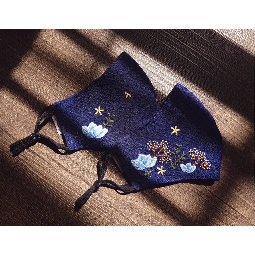 Masker Kain 3 Ply Sulam / Bordir Tangan bahan bagus dan tebal dengan Earloop. Handmade Embroidery