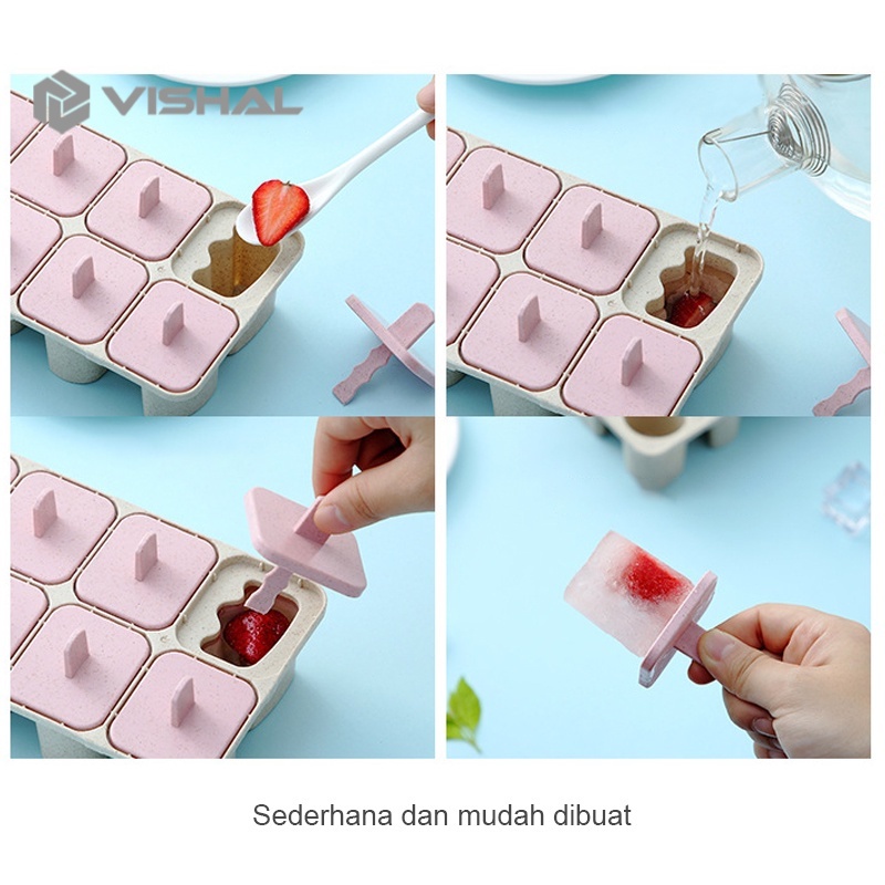 VISHAL Cetakan Eskrim 8 Slot Es Loli DIY Beserta Lucu Es Batu Bulat Cetakan Ice Cream Stick Jelly VS-98