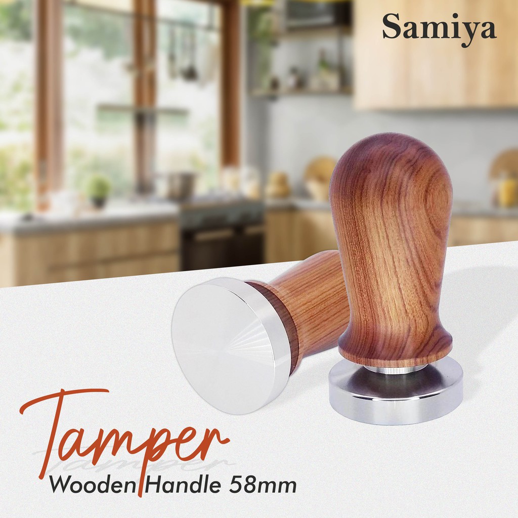 tamper kopi 58mm wood handle kayu / coffee tamper 58mm wooden handle / tamping press kopi premium