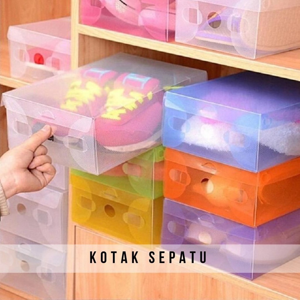 Transparant shoes box kotak sepatu transparan warna-warni