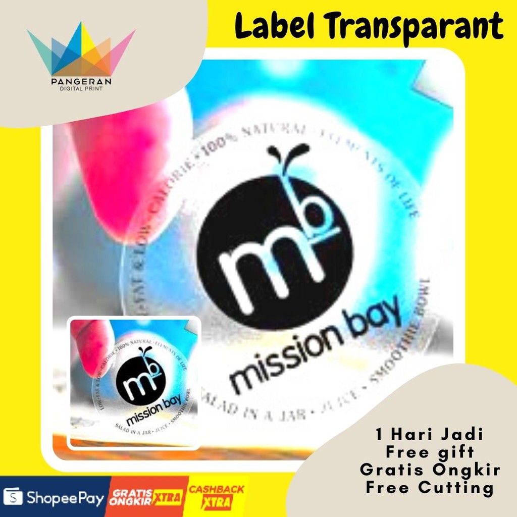 

[ MURAH ] STIKER TRANSPARAN NO CUTTING Stiker CUSTOM/Sticker LABEL/ Stiker BOTOL 2x2 sd 10x10cm SEAL