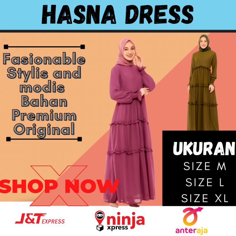 fashion muslim baju dress gamis turki wanita original import terbaru kekinian Hasna dress A49