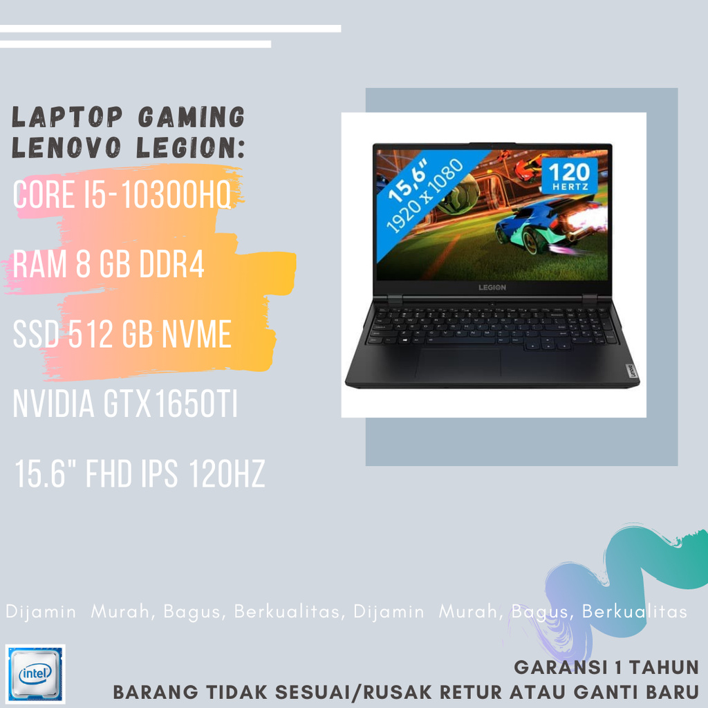 LAPTOP GAMING LENOVO LEGION I5 10300H 8GB SSD 512 GTX1650TI E104
