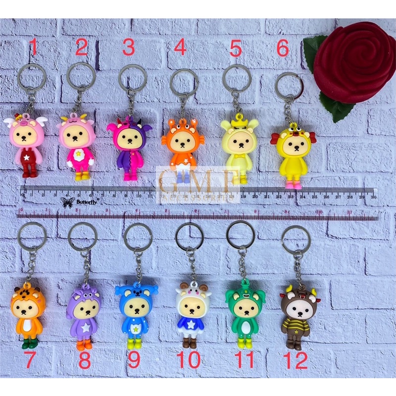 Gantungan Kunci Karet PVC Boneka Kartun Ganci Lucu Keychain Zodiac Astronot Lonceng