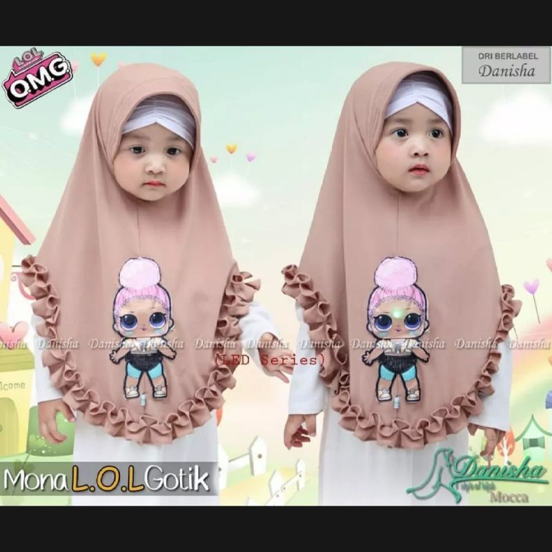 Kerudung Anak Lol Led Gotik Bisa Nyaala Instan |Hijab baby Premium usia 3-6 Tahun |Jilbab Bayi Murah