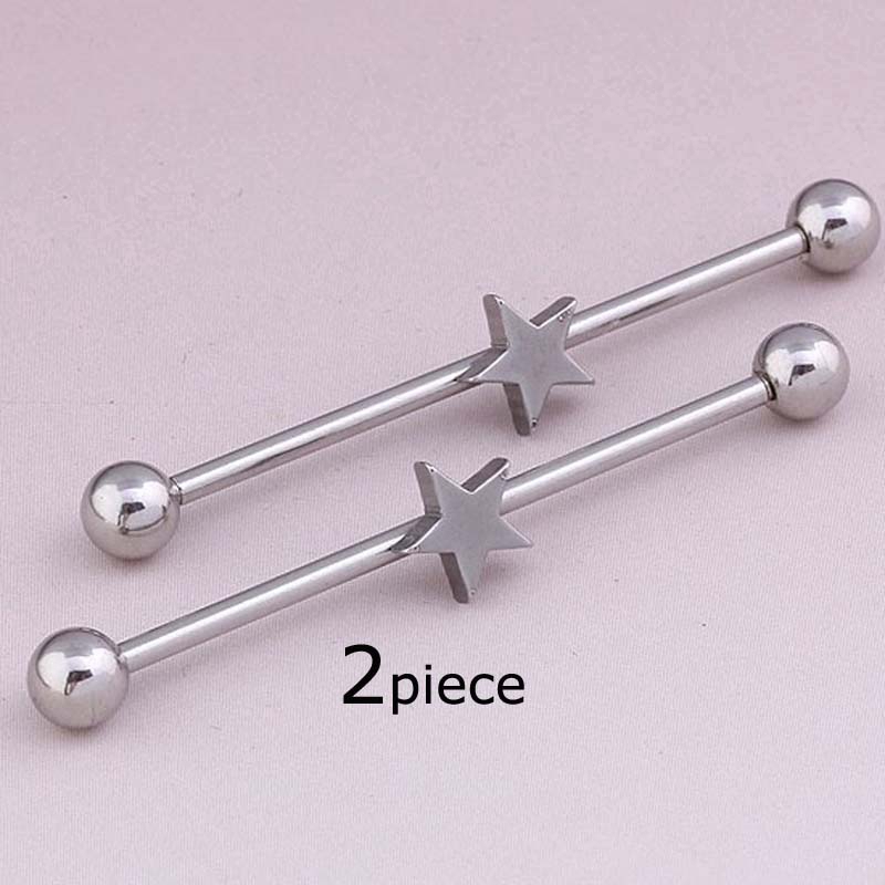 2piece Star Shape Industrial Barbell Piercing 14G Scaffold Earrings