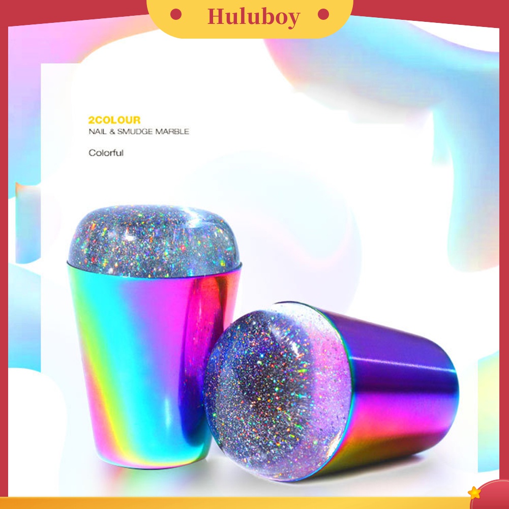 Huluboy Huluboy♡ Stempel Laser Silikon Gagang Besar Warna Pelangi Untuk Manicure