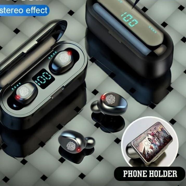 ♡ HEADSET BLUETOOTH TWS F9 + POWERBANK LED TRUE WIRELESS EARPHONE ➵