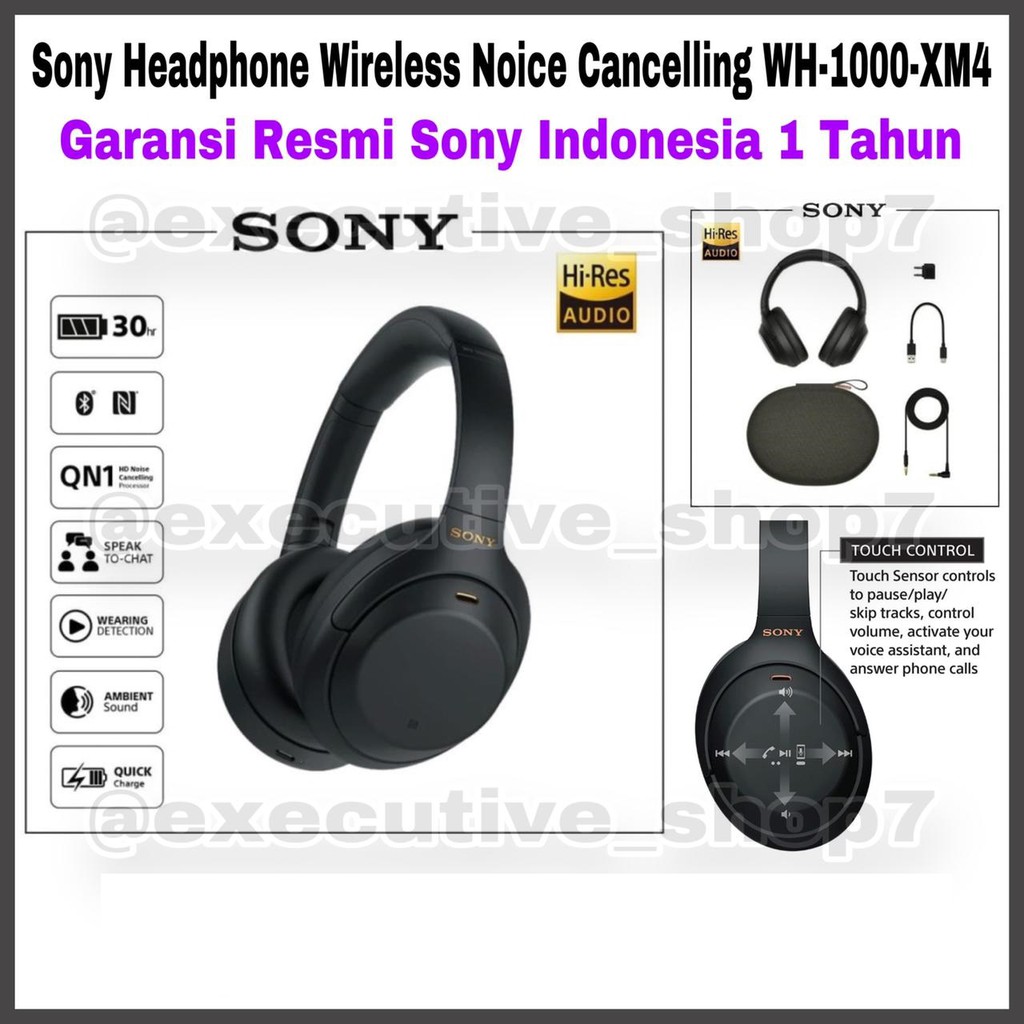 Sony Headphone Wireless Noise Cancelling WH-1000-XM4 -WH 1000 XM4 - WH1000XM4 - Garansi Resmi Sony