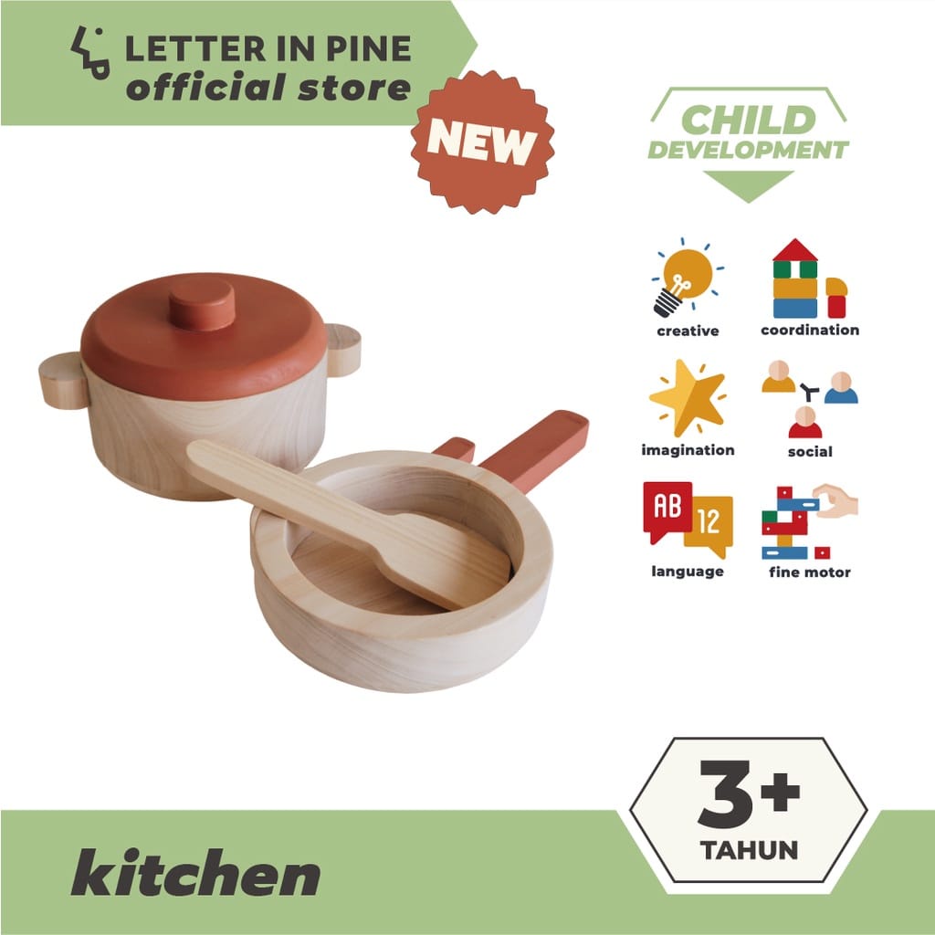 LETTERINPINE - COOKWARE SET / Mainan Kayu Masak-Masakan