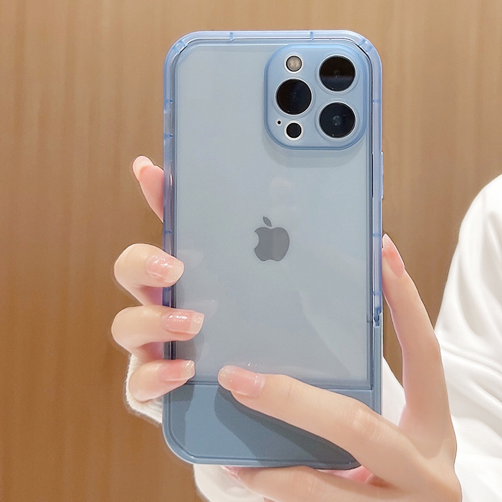 Soft Case TPU Transparan Warna Polos Dengan Holder Pelindung Invisible Untuk Iphone 7 8 PLUS XR XS 11 12 13 PRO MAX SE 2020