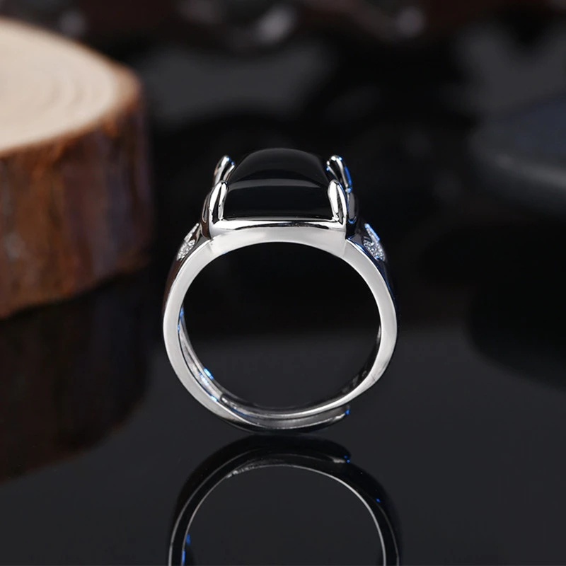 Fashion Jari Cincin Pria Mewah Gentleman's Onyx Terbuka Rings Untuk Teman Cowok Populer Pesta Rings Perhiasan Mendominasi