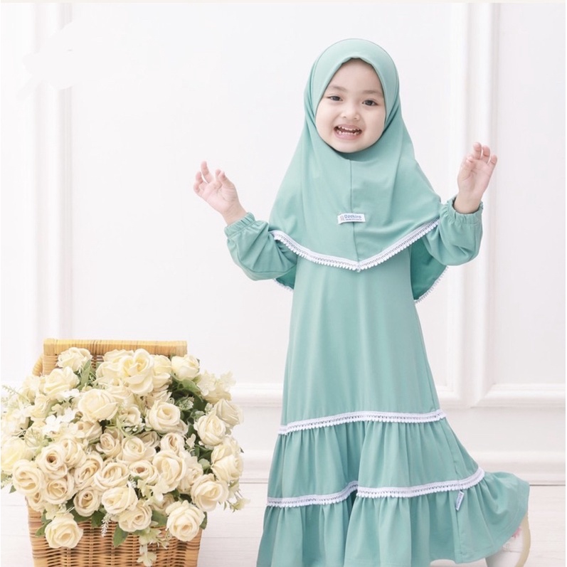 SET GAMIS HIJAB BAYI DAN ANAK DENGAN RENDA YANG LUCU