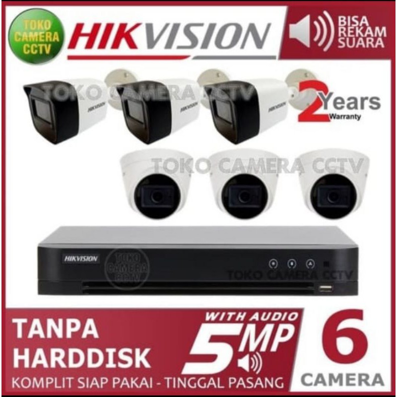 PAKET 6 CAMERA CCTV AUDIO SUARA HIKVISION 5MP KOMPLIT NO HDD