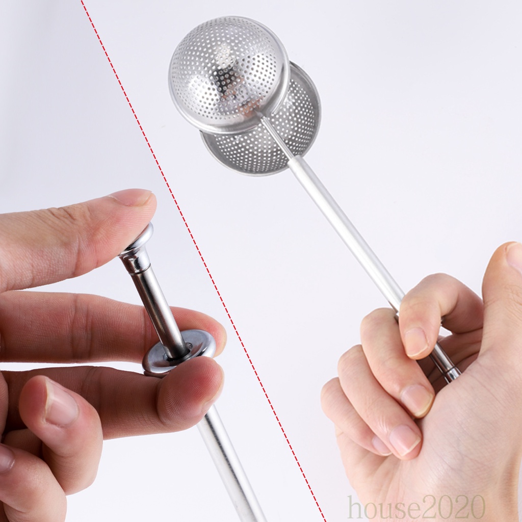 [house2020]Ball Shaped Tea Infuser Stainless Steel Tea Strainer Push Style Tea Infuser Strainer Tea Infuser Tool