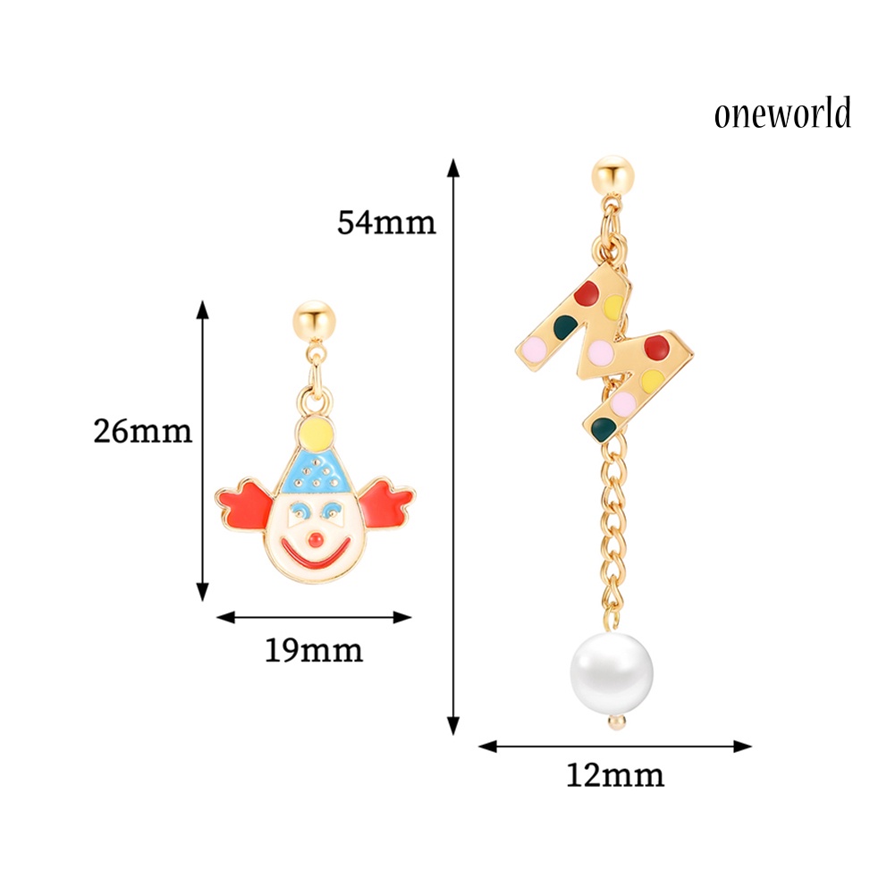 OW# Women Fashion Asymmetry Clown Colorful Letters Eardrop Dangle Ear Stud Earrings