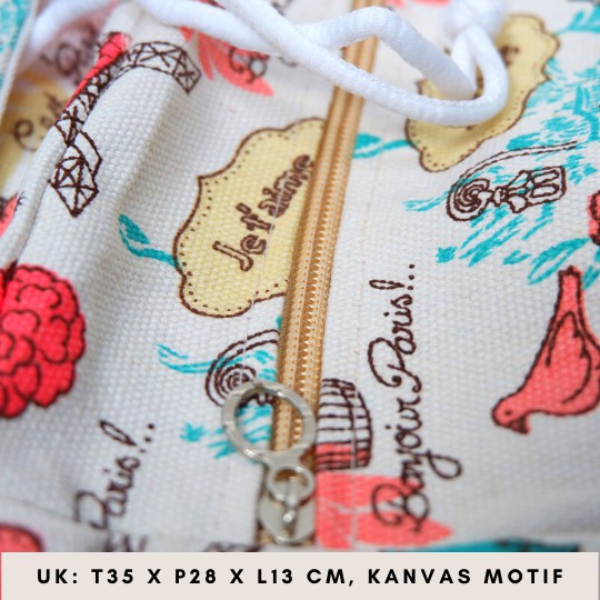 Ransel Kanvas Wanita Travel Multi-fungsional Tali Serut Ransel Siswa Campus Style banyak motif Warna-4