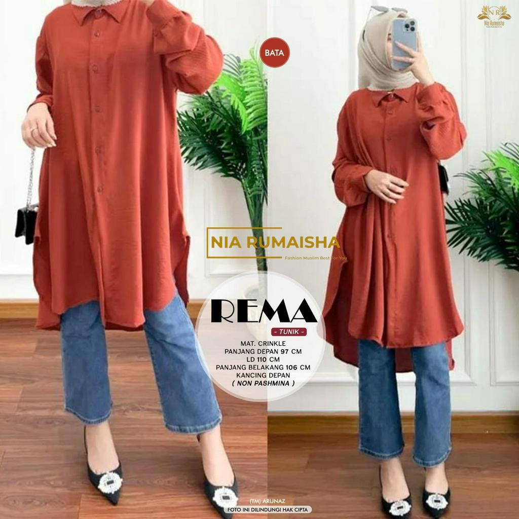 Rema Tunik Atasan Crinkle Airflow Kancing Depan Original Produk By Nia Rumaisha