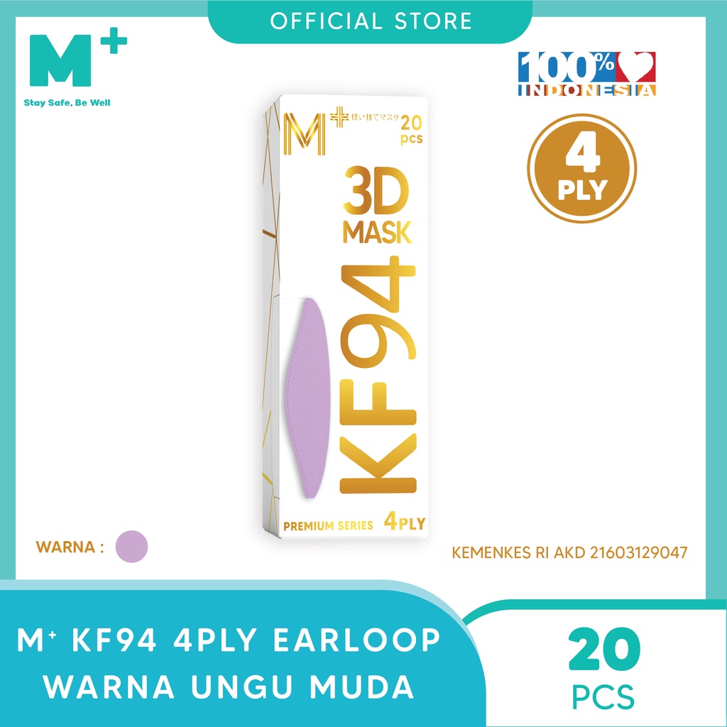 Masker Medis KF94 Earloop Ungu Muda M+ 4ply - Isi 20 Pcs