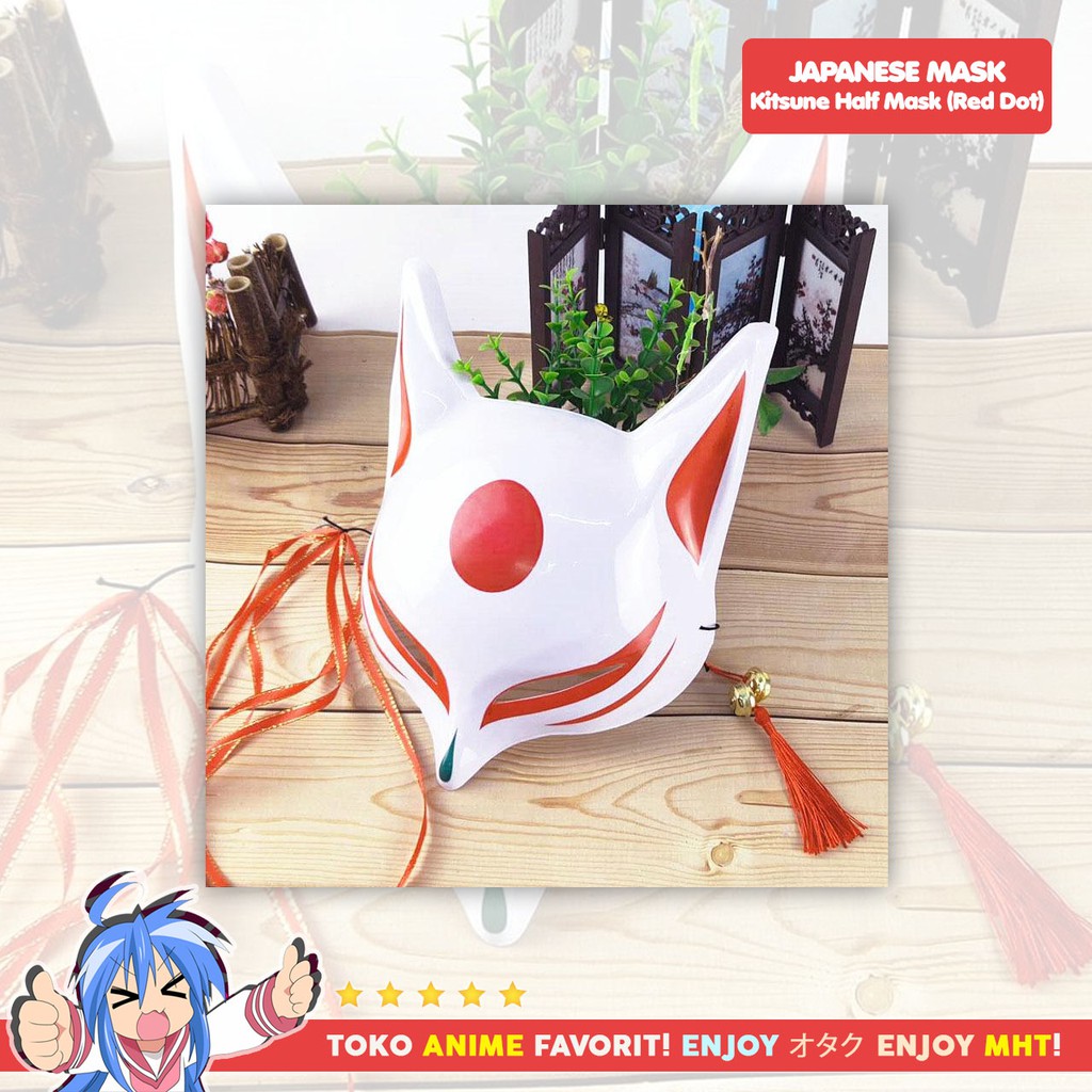 Topeng Anime Jepang Rubah Kitsune Red Dot Fox Half Mask Cosplay