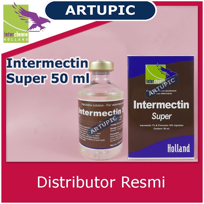 Intermectin Super 50 ml Obat Cacing Cacingan Kutu Parasit Skabies IVERMECTIN Pengobatan ektoparasit dan endoparasit seperti cacing pencernaan cacing paru  hidung mata hati miasis (screw worm fly) oestrosis kutu tungau caplak sapi kerbau kambing domba