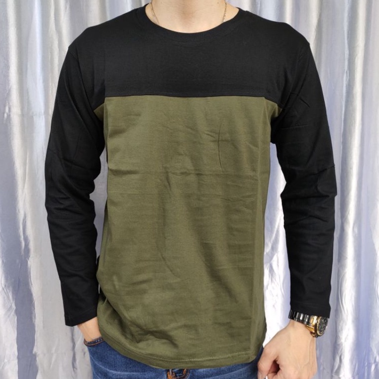 kaos polos reglan kombinasi HITAM-ARMY uk 20 22 S M L XL XXL