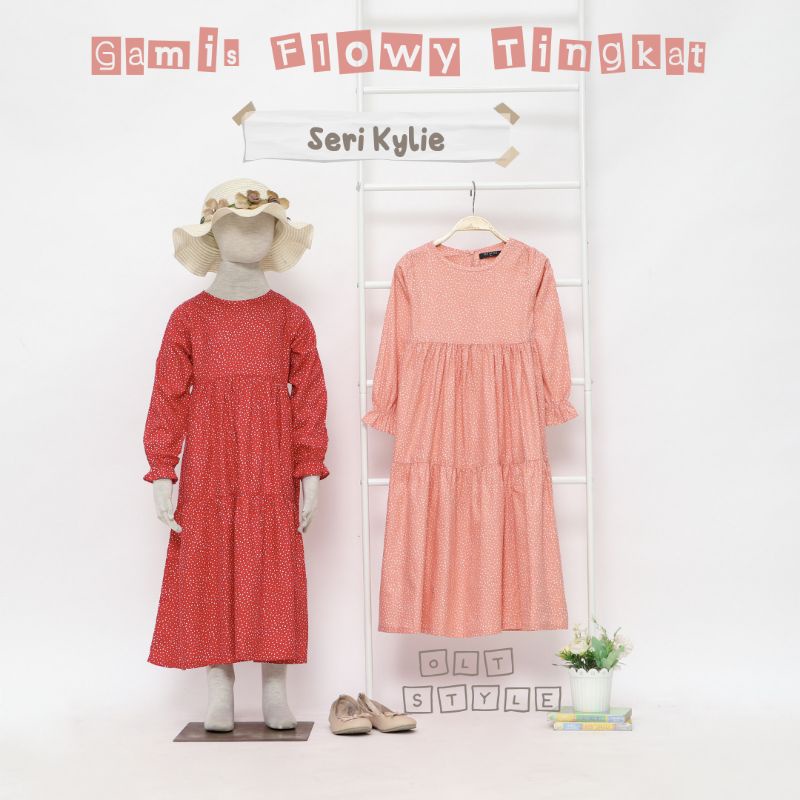 Ollet Gamis katun jepang anak model tingkat 3-10 th motif bunga / gamis flowy by ollet