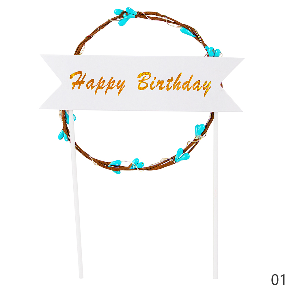 (Tk) Topper Kue Ulang Tahun Desain Tulisan Happy Birthday Dengan Lampu Led