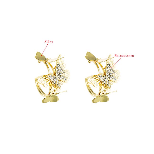 LRC Anting Tusuk Fashion C-shaped Butterfly And Diamond Alloy Hollow Earrings K69824
