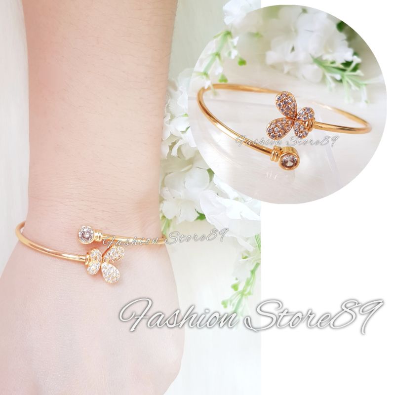 Gelang Bangle Buterfly permata elastis gelang bangle kupu-kupu bahan elastis full permata perhiasan lapis emas 18k