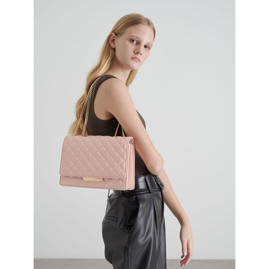 PINK QUILTED CHAIN STRAP SHOULDER BAG BY CHARLES & KEITH ORI