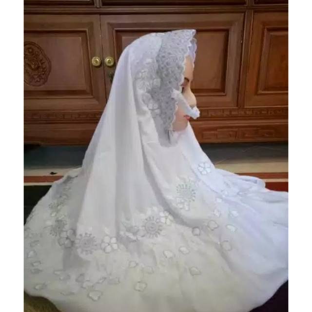 Mukena Terusan Murah Polino Bordir Putih