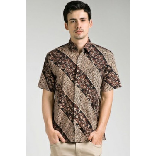 Batik Nulaba Baju Kemeja Batik Cap Pria Premium Regular Fit Sogan