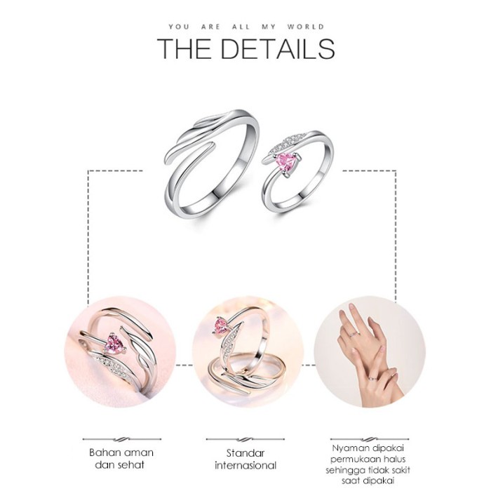 TTCR-RRW40 TINO-Tino Set Cincin Couple Titanium Perak 925 Anti karat Model Sayap/Cincin Tunangan Couple Murah