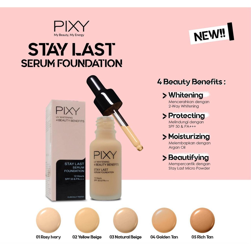 PIXY UV WHITENING 4 BEAUTY BENEFITS STAY LAST SERUM FOUNDATION SPF 50 & PA +++