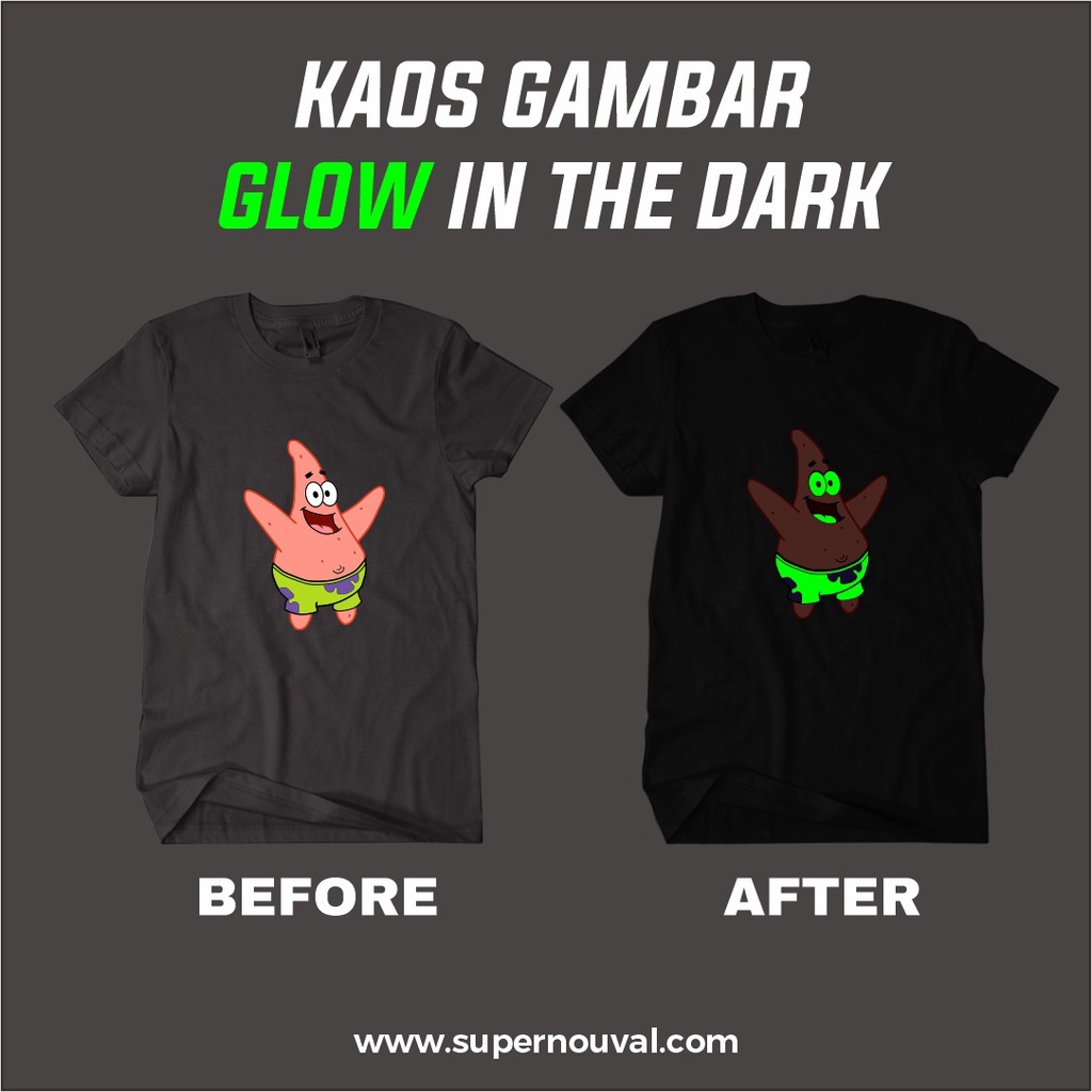 Kaos katun distro kaos Menyala Dalam Gelap / Glow in the Dark Costom kekinian keren GAMBAR KARTUN