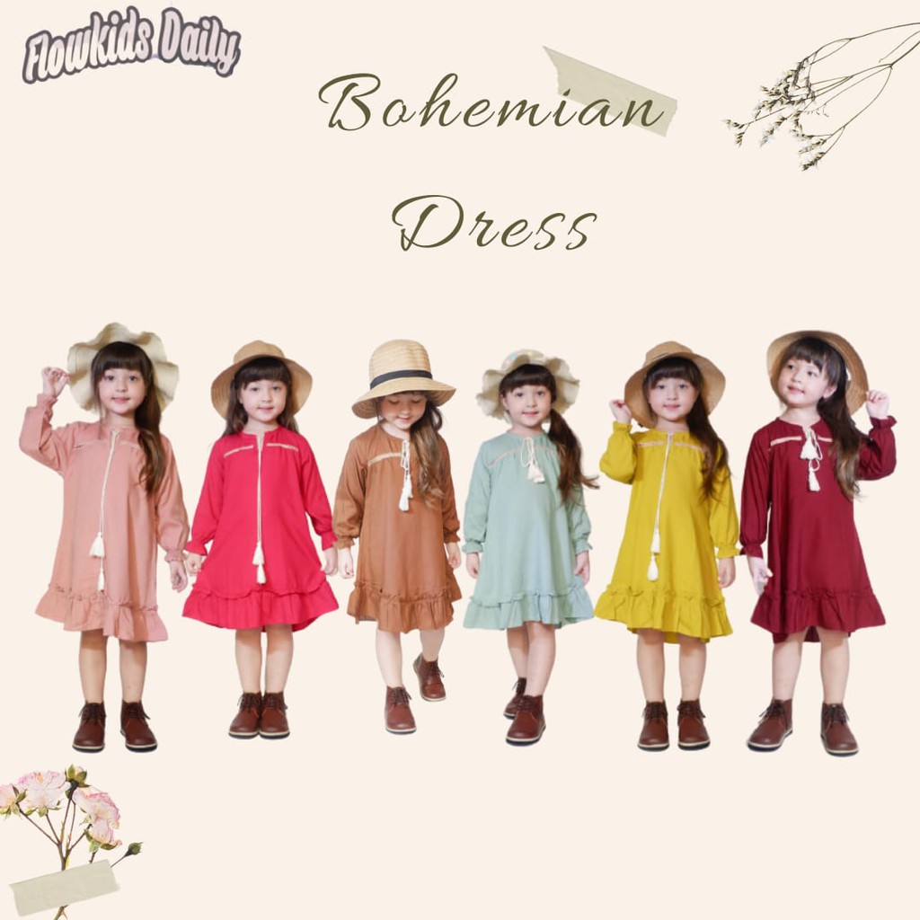 Dress Anak Bohemian Flowkids usia 2-8th/ Dress Rayon Anak / Dress Katun Rayon/ Dress Cantik Anak