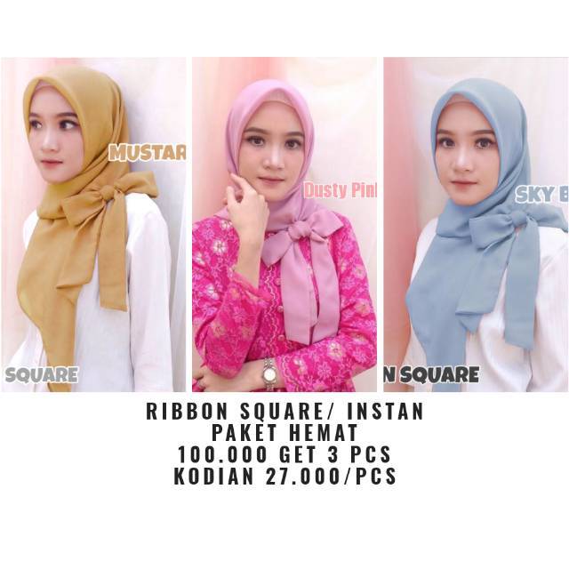 RIBBON SQUARE / RIBBON INSTAN / POLYCOTTON PITA / HIJAB SQUARE / SEGI EMPAT PITA