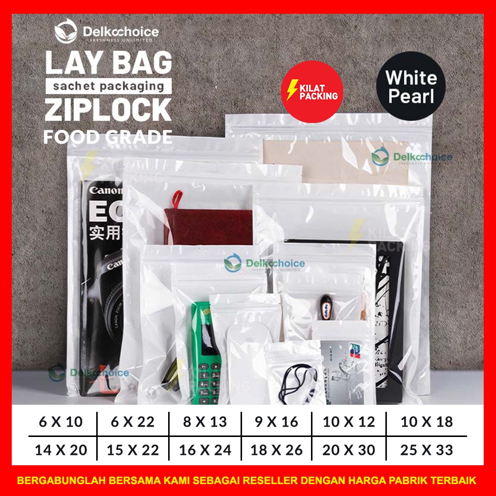 Plastik Klip Kombinasi AKSESORIS / SNACK / BUBUK - Lay Bag Zipper Ziplock MURAH Putih Pearl SATUAN