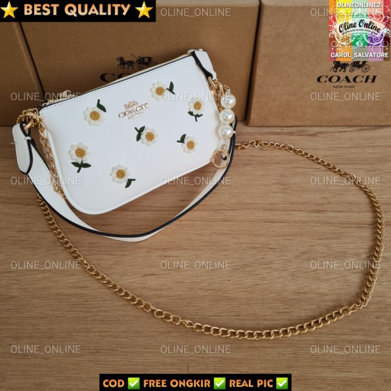 tas wanita shoulder bag logo floral rajut aplikasi bunga daisy flower aksesoris mutiara pearl CH gift set kondangan shoulder bag with box