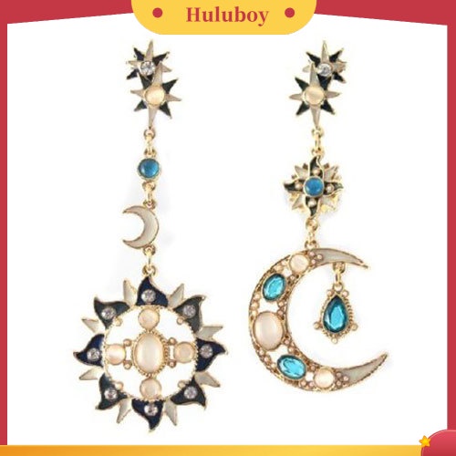 Hu Hu Hu Hu Hu Alat Bantu Pasang Kacamata♡ Anting Stud Dangle Berlian Imitasi Bentuk Bulan Bintang Matahari Gaya Korea Untuk Wanita