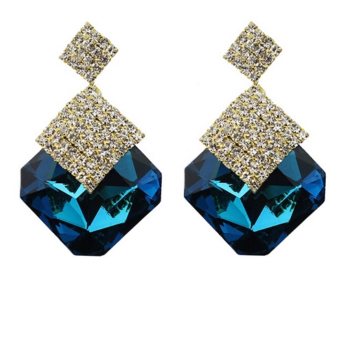 Hu Hu Hu Hu Hu Alat Bantu Pasang Kacamata♡ Anting Tusuk Gantung Bentuk Kotak Besar Hias Berlian Imitasi Untuk Wanita