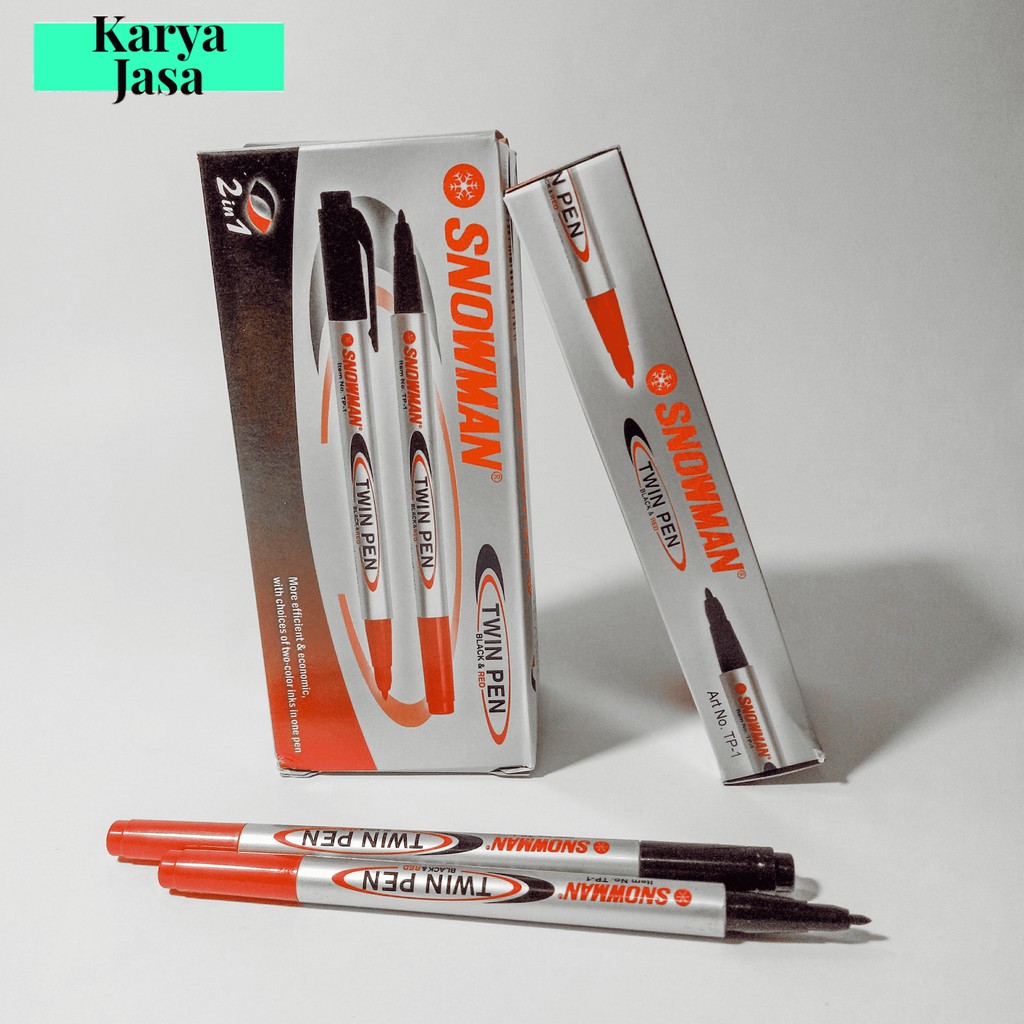 

Snowman TwinPen 2 SIde Hitam Merah / Biru Merah | Spidol Pen 2 Sisi