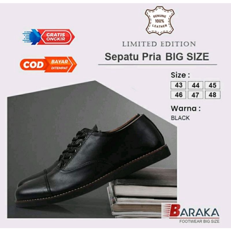 Sepatu Pantofel Gion Oversize Pria 44-45-46-47-48 Oxpord Kulit Hitam Big Size JUMBO Ori, 44